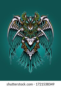 Owl illustration combination with mandala pattern in futuristic mecha style