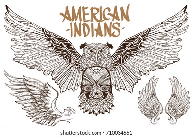 Owl illustration for creating sketches of tattoos, printing on clothes, design of posters and leaflets.