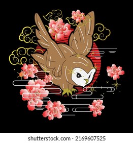 owl illustration with japanese style 