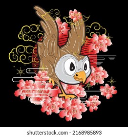 owl illustration with japanese style for kaijune event