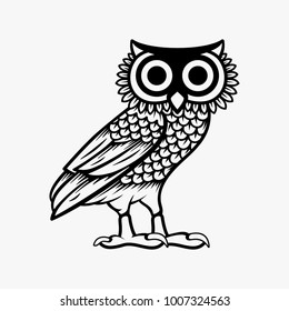 Owl illustration logo vector, owl of athena vector isolated on white background