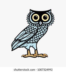 Owl illustration logo vector, owl of athena vector isolated on white background