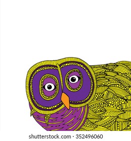 Owl illustration. Original drawing of owl on simple white background