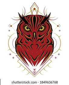 Eule-Illustration mit sakraler Geometrie-Hintergrund.