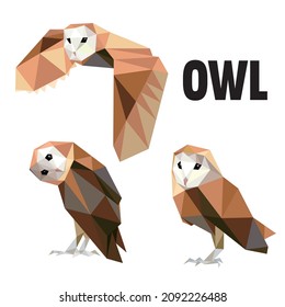 Owl illustration Set in polygonal Low Poly. Owl Icon in abstract. Vector of Owl