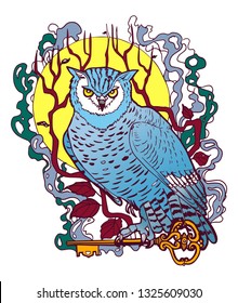 Owl illustration, T-shirt design, Tattoo Design, Coloring book design