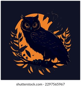 owl illustration vector image with dark background