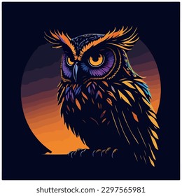 owl illustration vector image with dark background