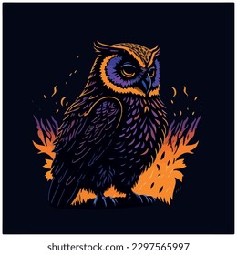 owl illustration vector image with dark background
