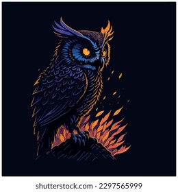 owl illustration vector image with dark background