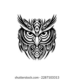﻿.Monochrome Owl inked w intricate Polynesian designs.