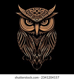 Owl, isolated on black background, vector illustration.