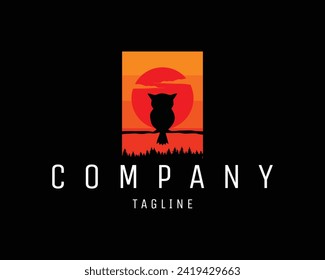 owl. isolated on a black background seen from behind with a view of a large owl and moon. best for logo, badge, emblem, icon, sticker design. available in eps 10