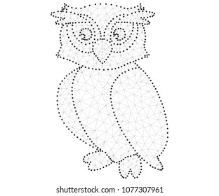 Owl isolated on white background. Wild bird of prey. Polygonal low poly design. Wireframe polygon concept. Abstract vector illustration with polygon, line, connecting dots, points.