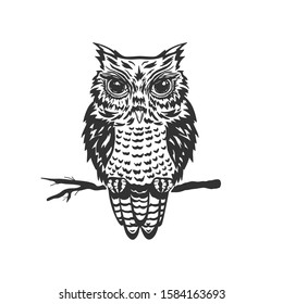 Owl isolated on white.Vector illustration.