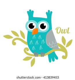 Owl isolated vector illustration. Cute cartoon owl. Trendy owl