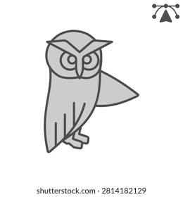 Owl isometric icon, halloween concept. Vector graphics. Silent observer, bird sign and editable stroke, outline style icon for mobile or web design