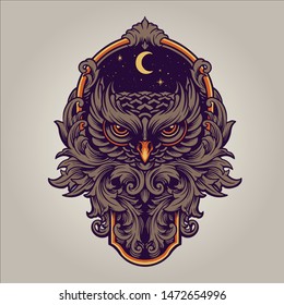 the owl with javanese leaf ornament