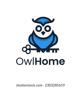 Owl and key combination logo character. It is suitable for use as a housing logo or residential rental.