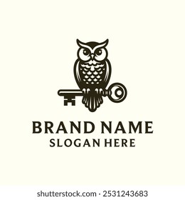 Owl and Key Logo Design Inspiration. Wisdom Concept Symbol. Knowledge. Vector Illustration.