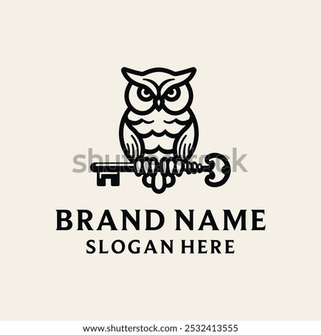 Owl and Key Logo Design Inspiration. Wisdom Concept Symbol. Knowledge. Vector Illustration.