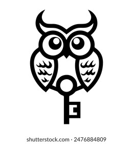 Logotipo de Llave de Búho o icono de línea moderna. Ilustración de línea de Vector y diseño de íconos con contorno en negrita. Negro y blanco Pixel Perfecto símbolo minimalista aislado fondo blanco. Logotipo creativo