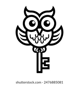 Owl Key logo or modern line icon. Vector line art and icon design with bold outline. Black and white Pixel Perfect minimalistic symbol isolate white background. Creative logotype