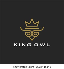 Owl king line art logo vector