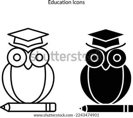 Owl knowledge icon outline vector on white background. University college. School building