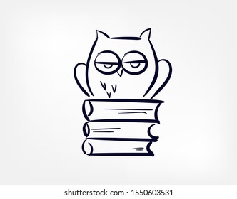 Owl Knowlege Vector Doodle Hand Drawn Line Illustration Symbol 