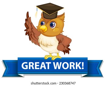 Owl label with great work text
