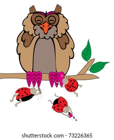 Owl and ladybugs