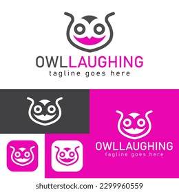 Owl laughing logo.Simple and creative icon style.Modern minimal. Vector illustration.