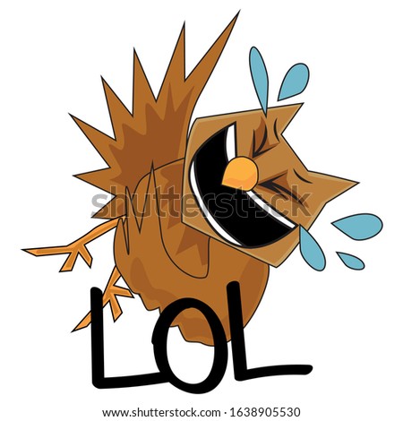 An owl laughing to tears. The emotion of  laughter and fun birds. A bird that is rolling around on the floor laughs and cries. Tantrum from a good mood. Vector character of a cheerful bird.