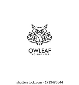 owl and leaf design logo template vector