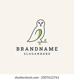 owl leaf line concept logo vector design on white background