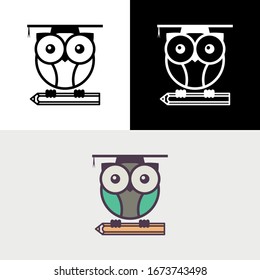 Owl Learn Education School Pencil Logo