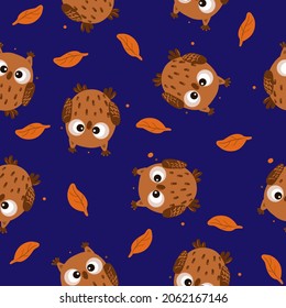 The Owl and leaves pattern is made on a dark background