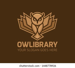 Owl Library genius book template logo vector