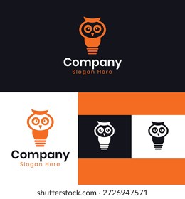 Logotipo de lâmpada de coruja representando sabedoria, inteligência e conhecimento. Adequado para marcas de educação, escolas, academias e projetos de aprendizagem inteligente.