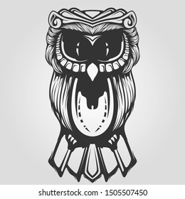 owl line art decorative tattoo