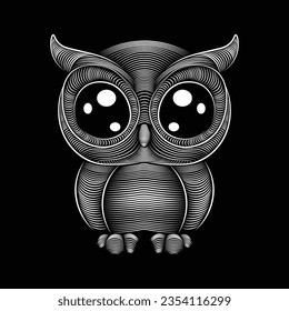 owl line art  illustration on black background