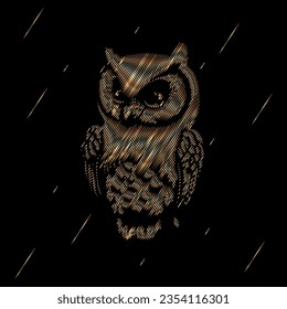 owl line art  illustration on black background