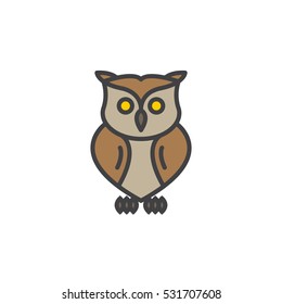 Owl line icon, filled outline vector sign, linear colorful pictogram isolated on white. Symbol, logo illustration