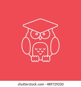 Owl Line Icon On Red Background