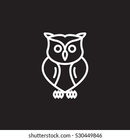 Owl line icon, outline vector sign, linear pictogram isolated on black. Symbol, logo illustration