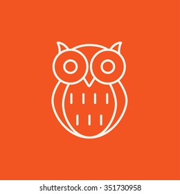 Owl line icon for web, mobile and infographics. Vector white icon isolated on red background.