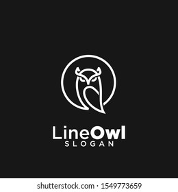 owl line logo icon design vector illustration with black background