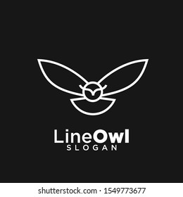 owl line logo icon design vector illustration with black background