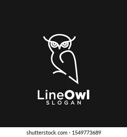 owl line logo icon design vector illustration with black background